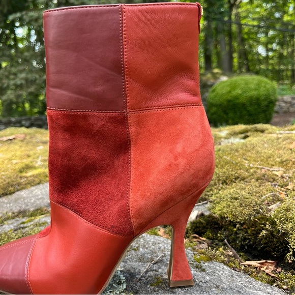 Sam Edelman Olina Cinnamon Spice Red Suede & Leather Patchwork Ankle Boots Sz 9 - Picture 4 of 16